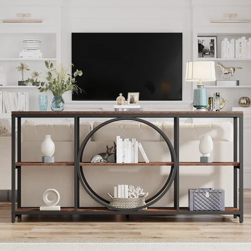 Vista 6 de Tribesigns Mesa consola extralarga, mesa de sofá de 70.9 pulgadas con Negro marrón