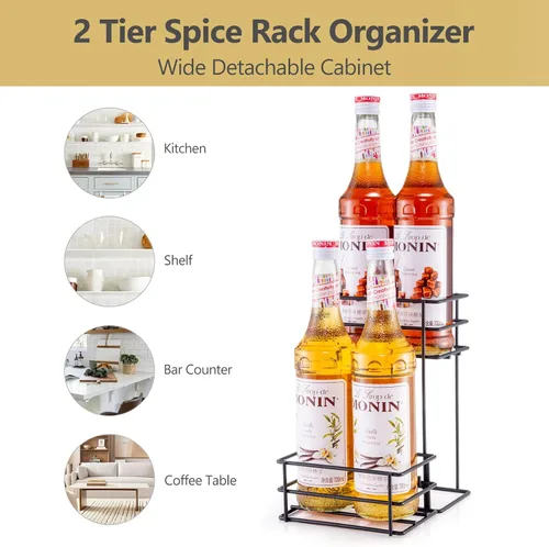 Vista 4 de Organizador de jarabe de café para 4 botellas, estante para café, bar, cocina, pequeño estante de vino para bar, almacenamiento familiar