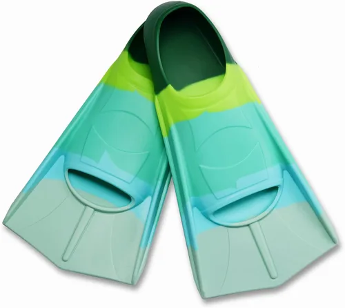 Vista 12 de Aletas de natación para niños, aletas cortas para jóvenes, aletas de entrenamiento de natación para natación de regazo, para niños y niñas Arcoíris-B