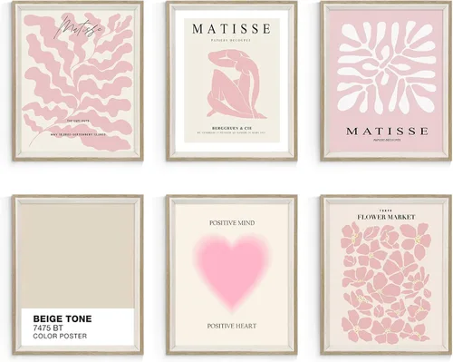 Vista 12 de Habseligkeit Láminas de Arte de Pared Danés Pastel Rosa, Pósteres de Arte de Pared Boho Matisse para Exposición, Pósteres de Mercado de Flores