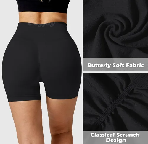 Vista 5 de VOYJOY Pantalones cortos deportivos de entrenamiento para mujer, cintura alta, sin costuras, control de abdomen, pantalones cortos deportivos