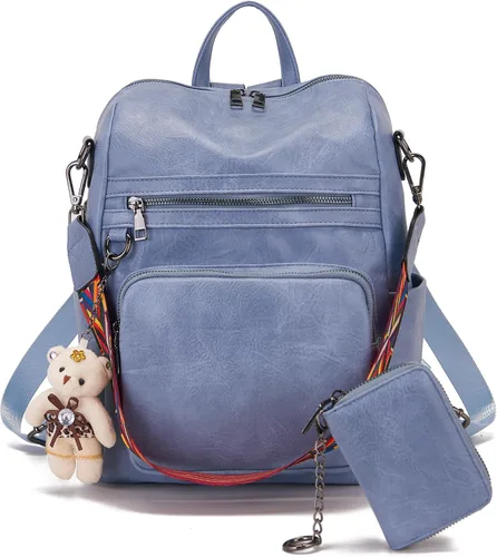 Vista 11 de Qiyuer Mochila de piel sintética para mujer, bolso de hombro convertible de viaje para mujer, color negro