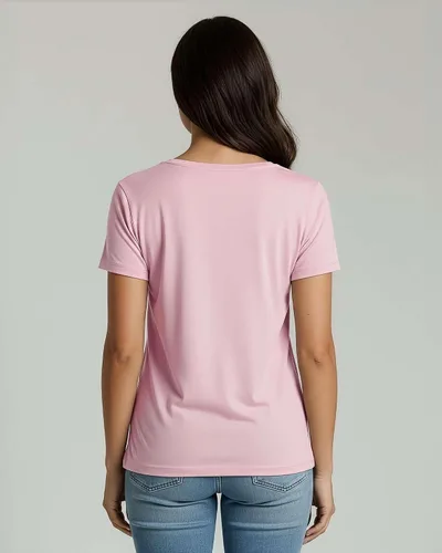 Vista 6 de Real Essentials Paquete de 4 camiseta de manga corta de algodón para mujer, camiseta casual con cuello redondo (disponible en tallas grandes)