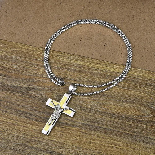 Vista 5 de YL Collar de cruz para hombre de acero inoxidable con colgante de crucifijo de cadena Rolo de Jesucristo, joyería de oración del Señor
