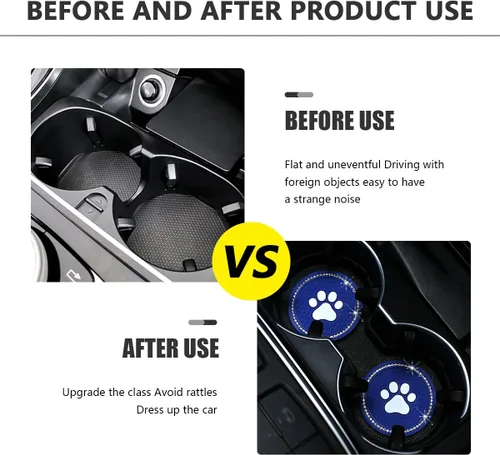 Vista 5 de Kewucn Bling Paw - Portavasos para automóvil, 2 posavasos antideslizantes para auto, tapete decorativo con diamantes de imitación de cristal