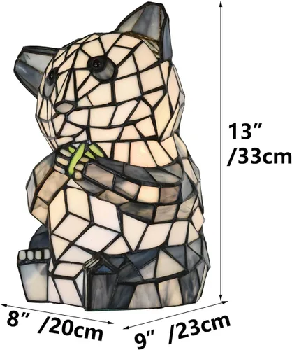 Vista 6 de Bieye L10831 Oso Panda Sentado Comiendo Disparos de Bambú Estilo Tiffany Lámpara de mesa de acento de vidrieras Luz de noche para decoración