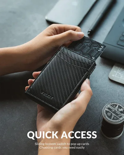 Vista 45 de VULKIT Billeteras delgadas para hombre, con bloqueo RFID, diseño minimalista con capacidad para hasta 11 tarjetas, Negro -, Minimalista