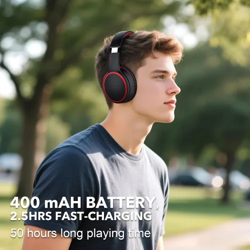 Vista 4 de B10 auriculares Bluetooth supraaurales, 2 modos de música EQ (Normal/Graves) y 50 horas de reproducción, auriculares inalámbricos con micrófono