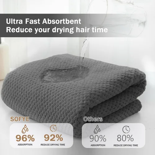 Vista 3 de Toalla de microfibra para el cabello para mujer, turbantes de secado súper absorbentes, toalla de secado de cabello antiencrespamiento para cabello