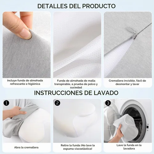 Vista 5 de SINLAND - Almohada cervical para el cuello, almohada de espuma Gris