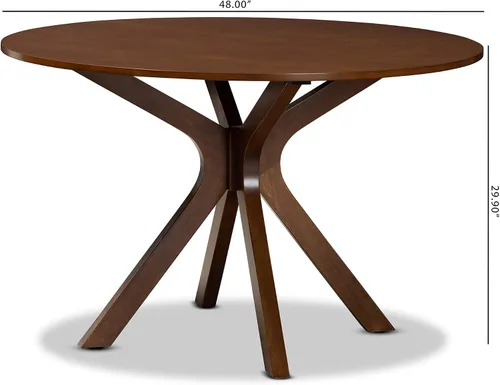 Vista 7 de Baxton Studio Kenji - Mesa de comedor redonda moderna y contemporánea de madera con acabado marrón nogal, 48 pulgadas de ancho