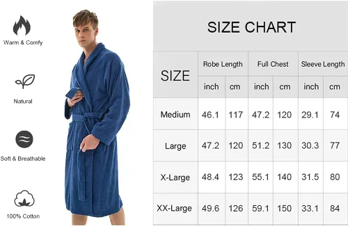 Vista 6 de Ghui Bathrobe Terry Bathrobe Men,100% Cotton Terry Cloth Robes with Shawl Collar