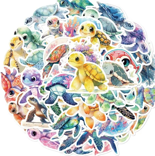Vista 7 de Lindas calcomanías de animales de tortuga marina para niños, 50