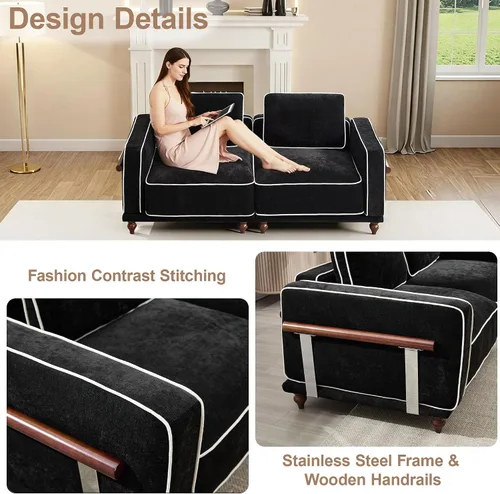 Vista 5 de Sofá biplaza modular de 80 pulgadas, sofá modular Cloud con reposabrazos y patas de madera, cómodo sofá tapizado de 2 plazas para sala de estar