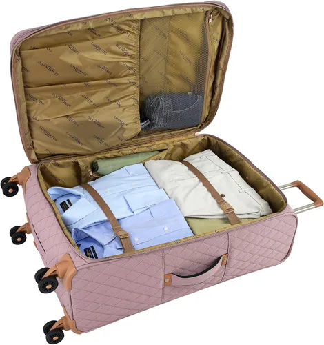 Vista 3 de LONDON FOG Queensbury Softside - Spinner, extensible de 24 pulgadas, oro rosa, Oro Rosa, London Fog Queensbury Softside - Spinner, extensible de 24
