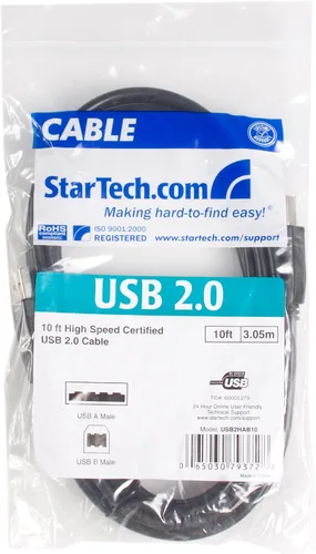 Vista 4 de StarTech com Cable USB 20 de 10 pies certificado A a B - MM - Cable USB tipo A a B de 10 pies - Cable USB 20 de 10 pies a b USB2HAB10 negro
