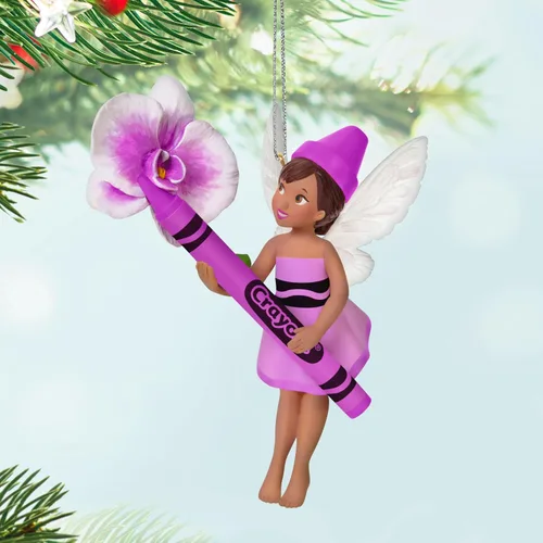 Vista 3 de Hallmark Keepsake Adorno de Navidad 2025, hada de orquídea Crayola, regalos para niños