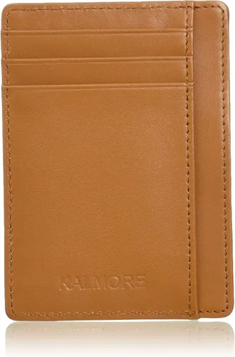 Vista 19 de KALMORE Cartera delgada de cuero genuino con bolsillo frontal y ventana de identificación Negro