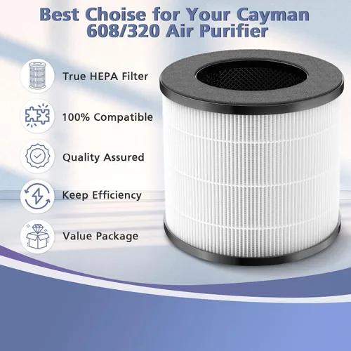 Vista 6 de Cayman 608/320 Filtro compatible con Okaysou Cayman 608/320 Air Purifie-r, filtración 3 en 1, paquete de 2