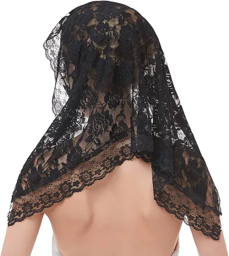 Vista 5 de Negro Mantilla velo de encaje blanco velos de iglesia capilla católica bufanda cubierta de cabeza para la masa latina