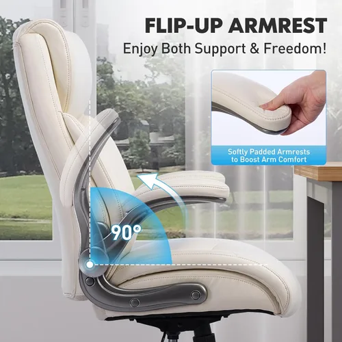 Vista 5 de MALOL Sillas ergonómicas de oficina ejecutivas de respaldo alto, silla de computadora resistente con soporte lumbar, brazos abatibles y tapicería