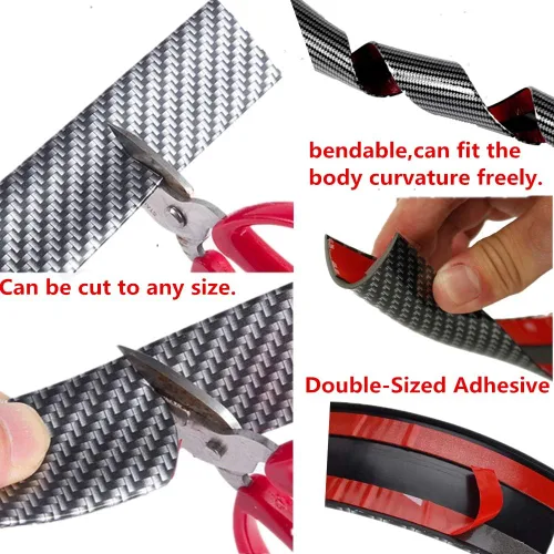 Vista 3 de Youngine Protectores de umbral de puerta de coche de fibra de carbono universal autoadhesivo flexible para coche, SUV, camioneta, protector de Negro