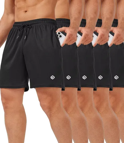 Vista 10 de lomsoe 5 Pack Gym Shorts Men 5 Inch Quick Dry Mesh Shorts Men Lightweight Training Athletic Running Shorts with Pockets
