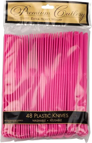 Vista 3 de JAM Paper Premium Utensils Party Pack - Cuchillos de plástico - Fucsia rosa intenso - 48 cuchillos desechables/paquete