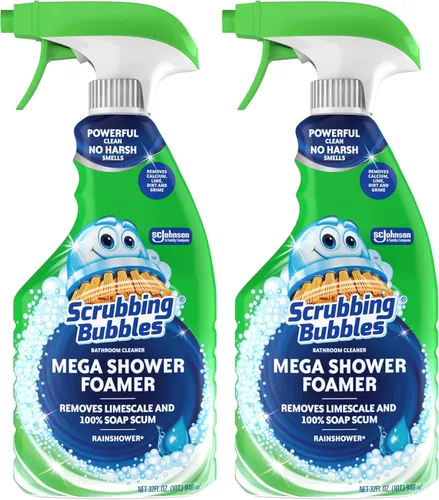 Vista 10 de Scrubbing Bubbles Mega Limpiador de Baño y Ducha en Spray, Acción Espumosa Elimina el Sarro y la Suciedad, Aroma a Lluvia, 32 onzas