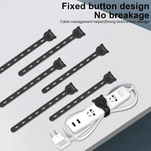 Vista 7 de 12 bridas reutilizables de silicona, 10 x 0.6 pulgadas, color negro Extendable Cord Organizer for Bundling Electrical Wires, Adjustable Luggage