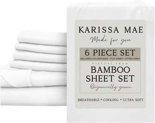 Vista 73 de KARISSA MAE Juego de sábanas de viscosa de bambú de lujo, 100% certificado FSC, refrescante, lujosamente suave, bolsillos profundos de 18 pulgadas
