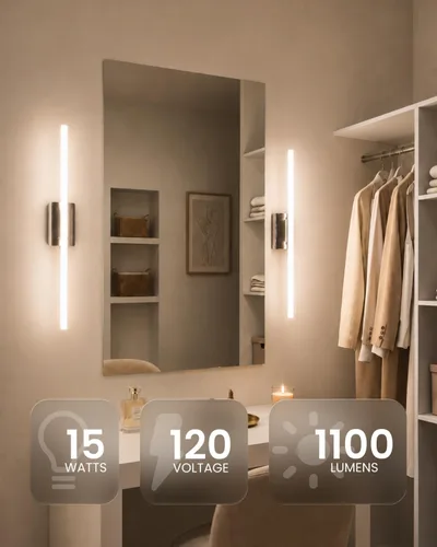 Vista 3 de Sunco - Paquete de 2 luces LED modernas para barra de tocador de baño, 15 W = 100 W, 3CCT