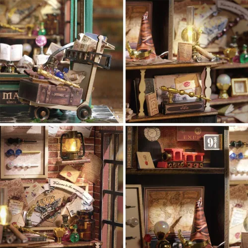 Vista 3 de Mini modelo de casa de muñecas de madera 3D con cubierta a prueba de polvo y LED, kit de casa de muñecas en miniatura y muebles, idea creativa