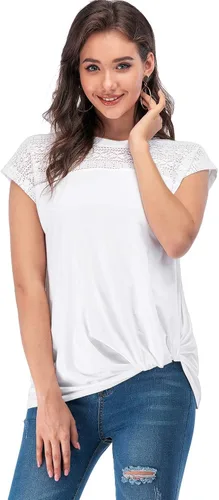 Vista 5 de MSHING Camisetas casuales de manga corta con cuello en V para mujer, holgadas, básicas, lindas camisetas
