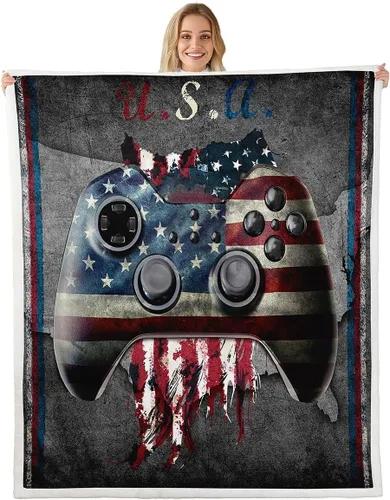 Vista 16 de Erosebridal Manta de cama para niños con estampado de consola de videojuegos moderna, manta de felpa suave con botones de acción rosa y azul, manta