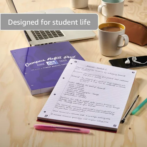 Vista 4 de Oxford Campus, almohadilla de repuesto de papel rayado A4, 300 pg, azul marino, 1 cuaderno