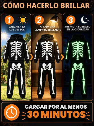 Vista 5 de uideazone Boys Halloween Skeleton Hoodie Pants Set Glow in the Dark 5-12Y
