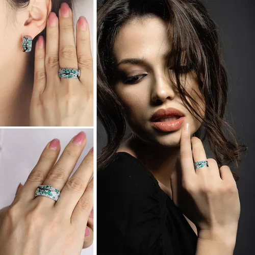 Vista 2 de RANDES Anillo de plata de ley 925 con ramas de árbol de rubíesmeralda para mujer, joyería de piedra natal