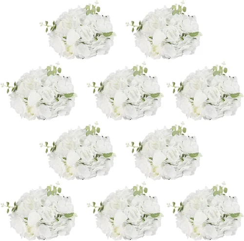 Vista 10 de DONSU Ramo de bolas de flores, 10 bolas de flores falsas de 11.8 pulgadas de diámetro, arreglos artificiales para el hogar, boda, centro de mesa