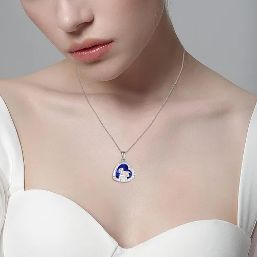 Vista 2 de Collar para padre e hija, regalos de cumpleaños de parte de la hija, collar de plata de ley 925, collar con piedra natal de corazón de amor
