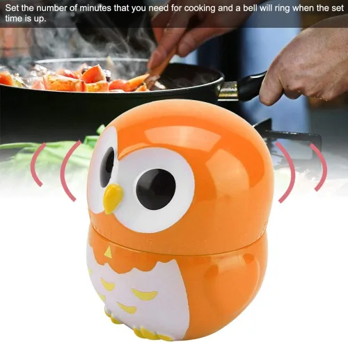 Vista 3 de Temporizador de cocina con forma de búho, temporizador de cocción manual, temporizador mecánico, reloj de contadores de cocina casera, reloj