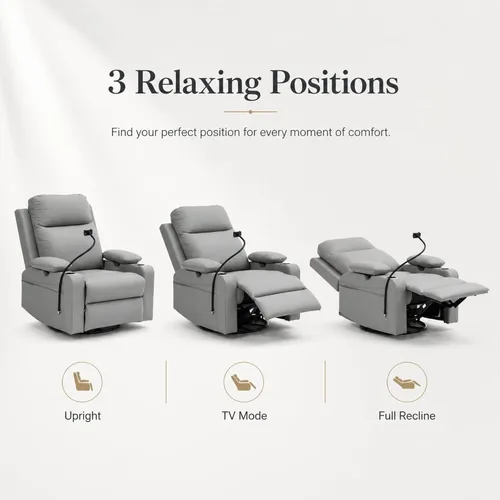 Vista 9 de Power Glider Recliner, Swivel Rocking, USB, Adjustable Arms (Gray)