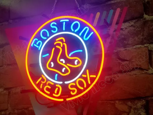 Vista 3 de Queen Sense Lámpara de neón de 14"x14" Red Sox Neon Sign Light Man Cave Bar Pub Beer Gift Neon Lamp A114BRS