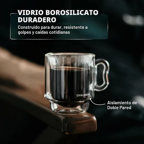 Vista 4 de ovalware RJ3 - Tazas de vidrio para café expreso de 4 onzas (juego de 4) de doble pared con mango de mariposa maciza, elegante taza de café espresso