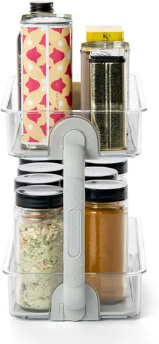 Vista 6 de madesmart Organizador de especias escalonado, 8 tarros para artículos esenciales de cocina, almacenamiento vertical para sal, pimienta, cayena