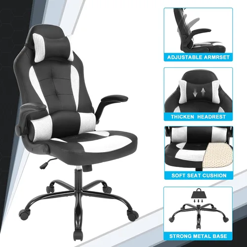 Vista 5 de Silla de videojuegos, silla de computadora, silla de escritorio, silla de juegos de PC, silla ergonómica de carreras de oficina para mujeres