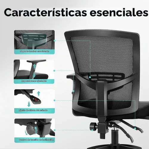 Vista 7 de ALPHA HOME Silla de oficina ergonómica, silla de computadora de malla con respaldo medio con soporte lumbar, taburete ejecutivo con reposabrazos