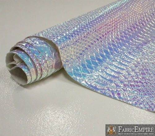 Vista 3 de Fabric Empire Tapicería de vinilo en relieve serpiente holográfica brillante tela azul claro 54 pulgadas de ancho vendido por The Yard