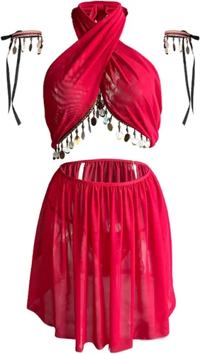 Vista 4 de Lencería sexy para mujer, cuello halter, tanga dividida, salida de baño, exótico, travieso, babydoll para cosplay, disfraz sexual