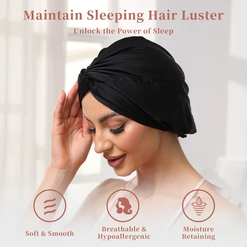 Vista 63 de Gorro de satén de seda ajustable para envolver el cabello para dormir, gorro de dormir de doble capa, turbante nocturno para cabello largo y rizado